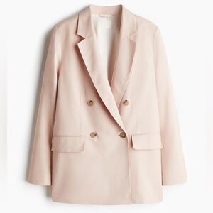 H&M LINEN-BLEND Pink Tan Double-Breasted Blazer